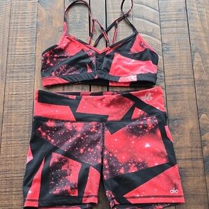 ALO Yoga Red and Black Bike Shorts Set